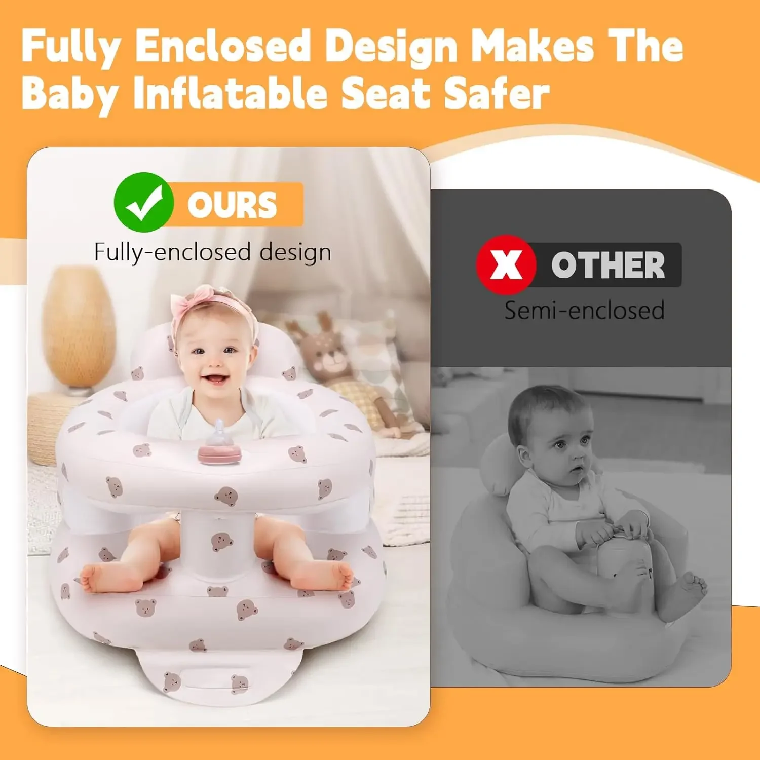 مقعد أطفال قابل للنفخ لمدة 6-12 شهرًا كرسي أطفال ملفوف مع مضخة هواء مدمجة ومقاعد وأرائك محمولة للرضع للجلوس #3