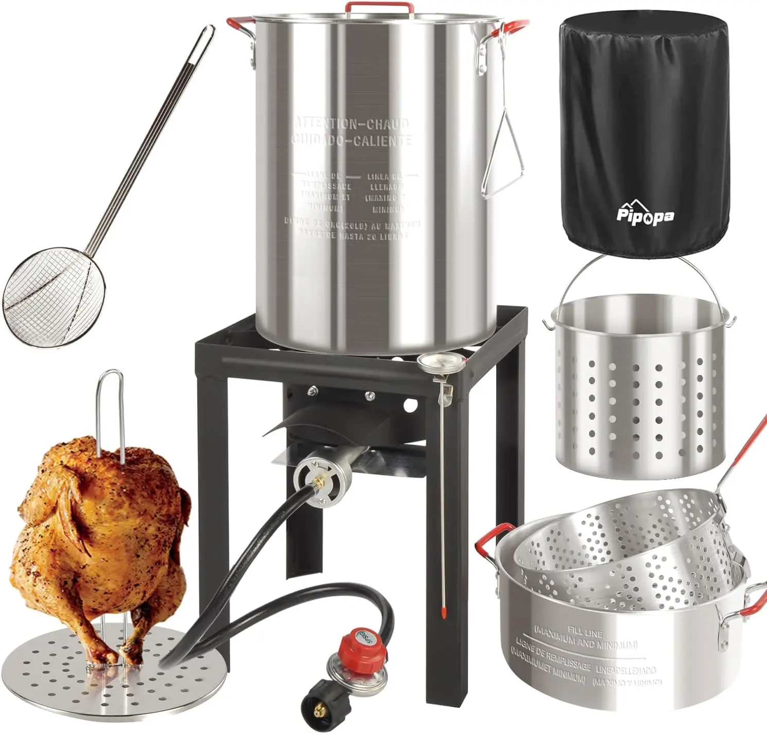 30QT & 10QT Outdoor Fryer Turkey Deep Fryer  Seafood Boil Pot  Cover & Skimmer Included  50,000BTU Propane Burner Aluminu