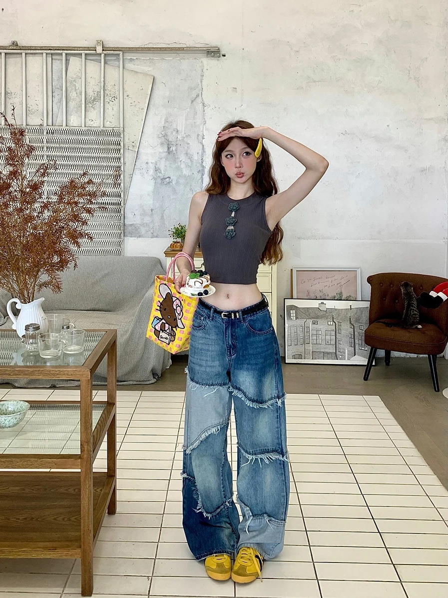 

Винтажные прямые широкие джинсы с завышенной талией, женские летние новые джинсы уличного цвета, хлопковые джинсы в стиле ретро с талией