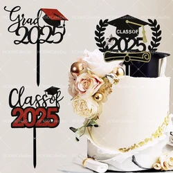 Red Black Acrylic Cake Topper Congratulate 2025 Graduation Season Cake Topper for Graduation Ceremony Cake Dessert Decoration