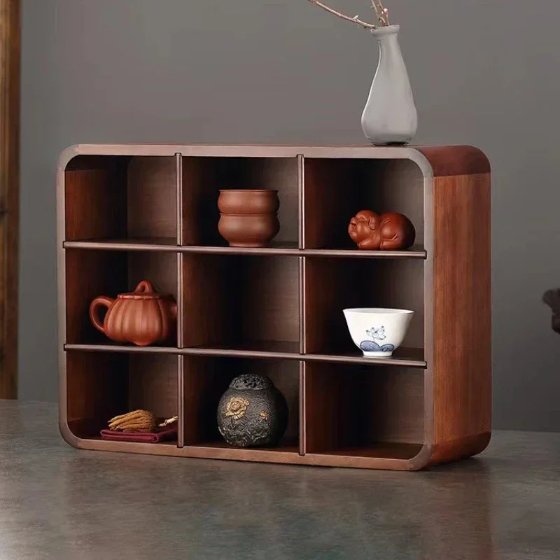 

Solid wood antique shelf for purple clay teapot display small tea room office storage rack