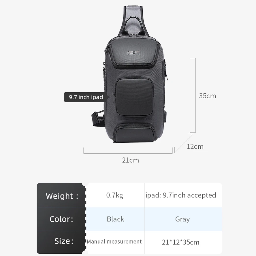 Man Bag Fashion Chest Bag USB Multifunction Crossbody Bag for Men Shoulder Messenger Bags Male Waterproof Short Trip Bag