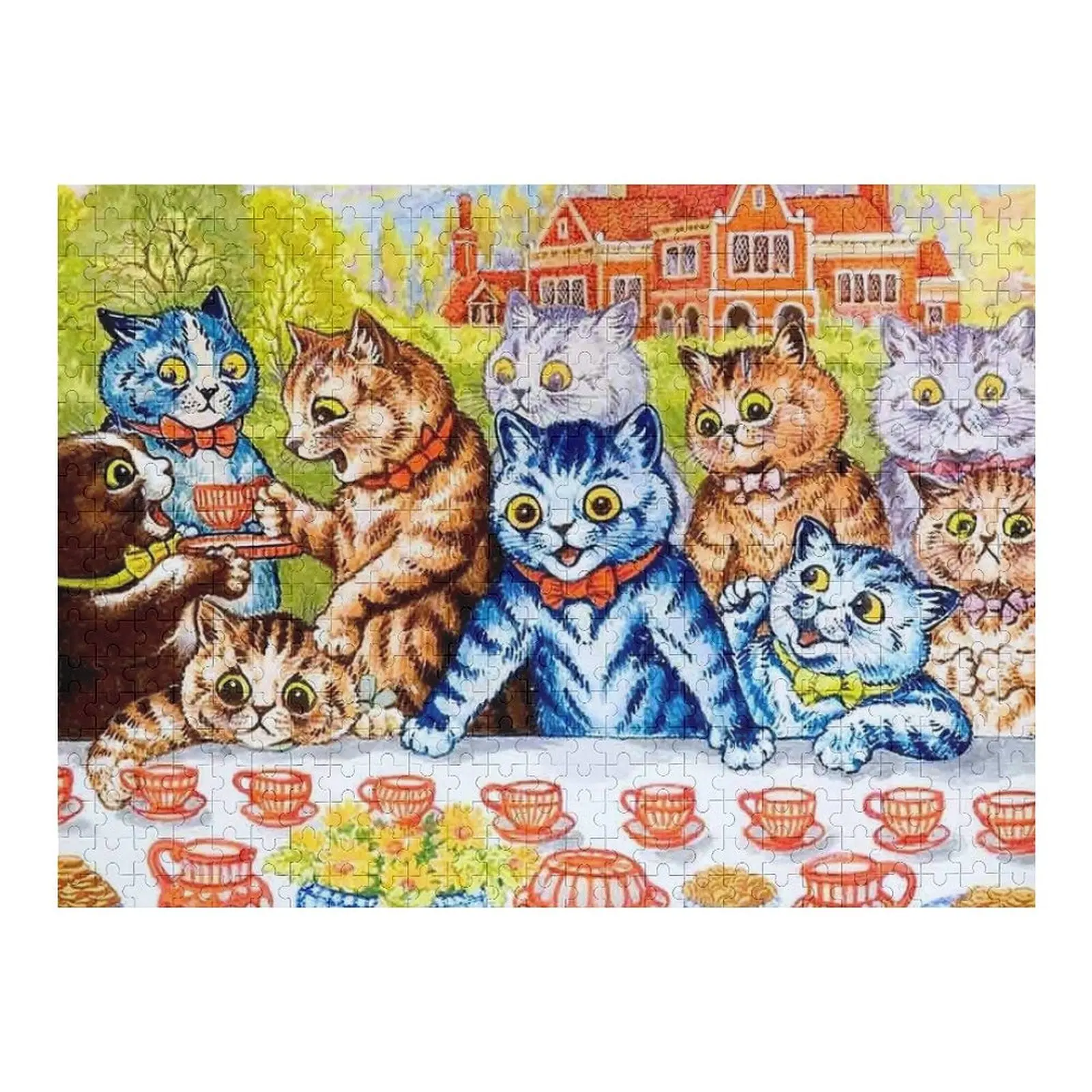 

CAT SOCIAL TEA PARTY: Винтажная головоломка Louis Wain с абстрактным принтом, детская игрушка, деревянная головоломка с именем