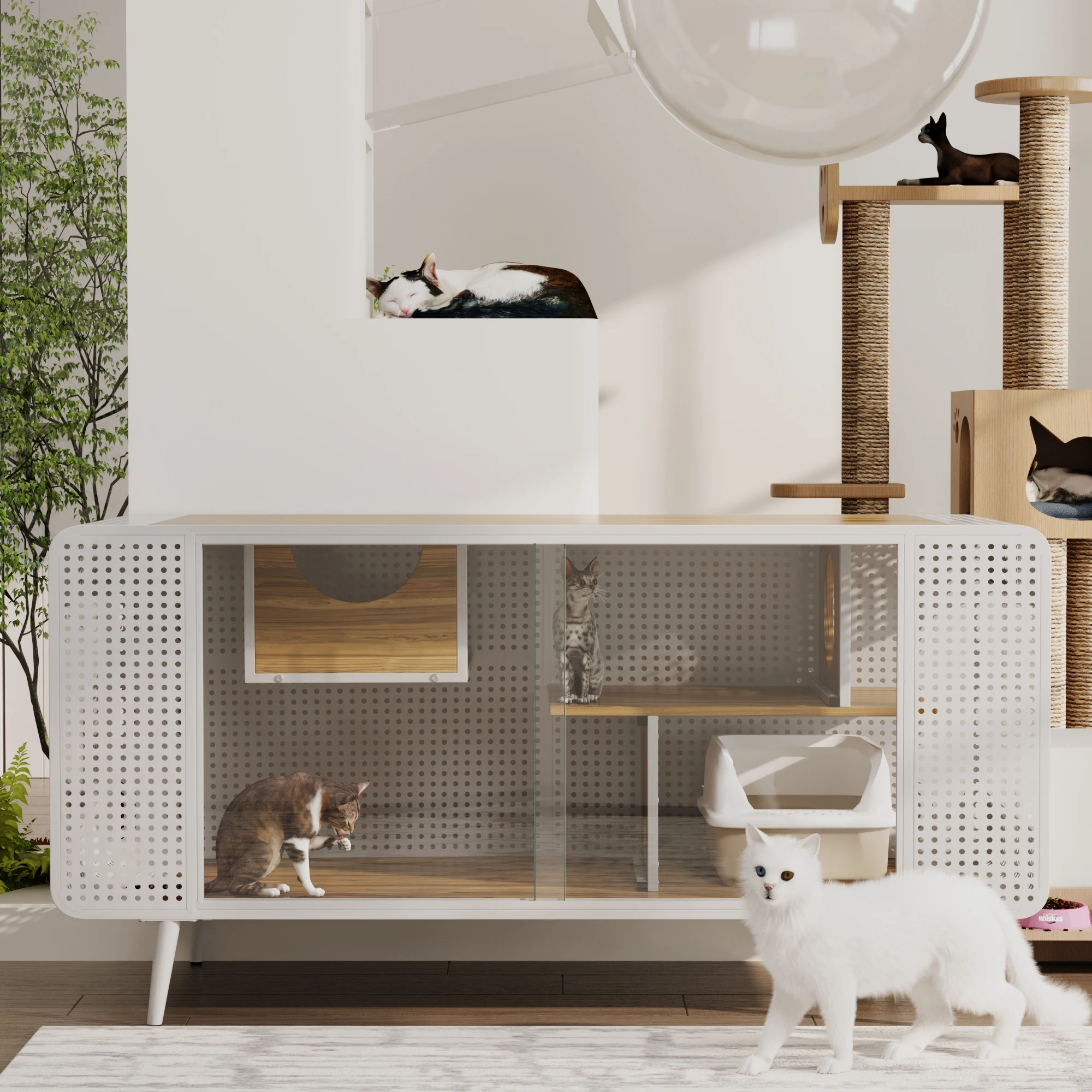 

Pet Accessories 55.12inch Cat Cage 40x57.99x76cm Tempered Glass Cat House For Indoor