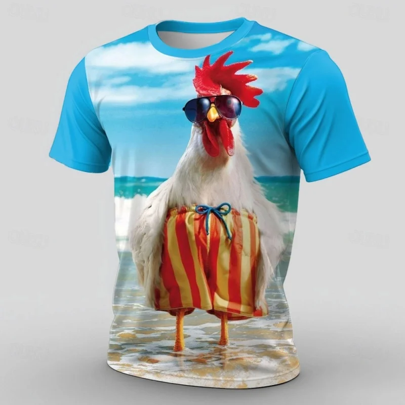 Summer Fun Big Rooster 3D Print Pattern Men's T-Shirt - Unique Quick-Drying and Breathable Men's Clothing
