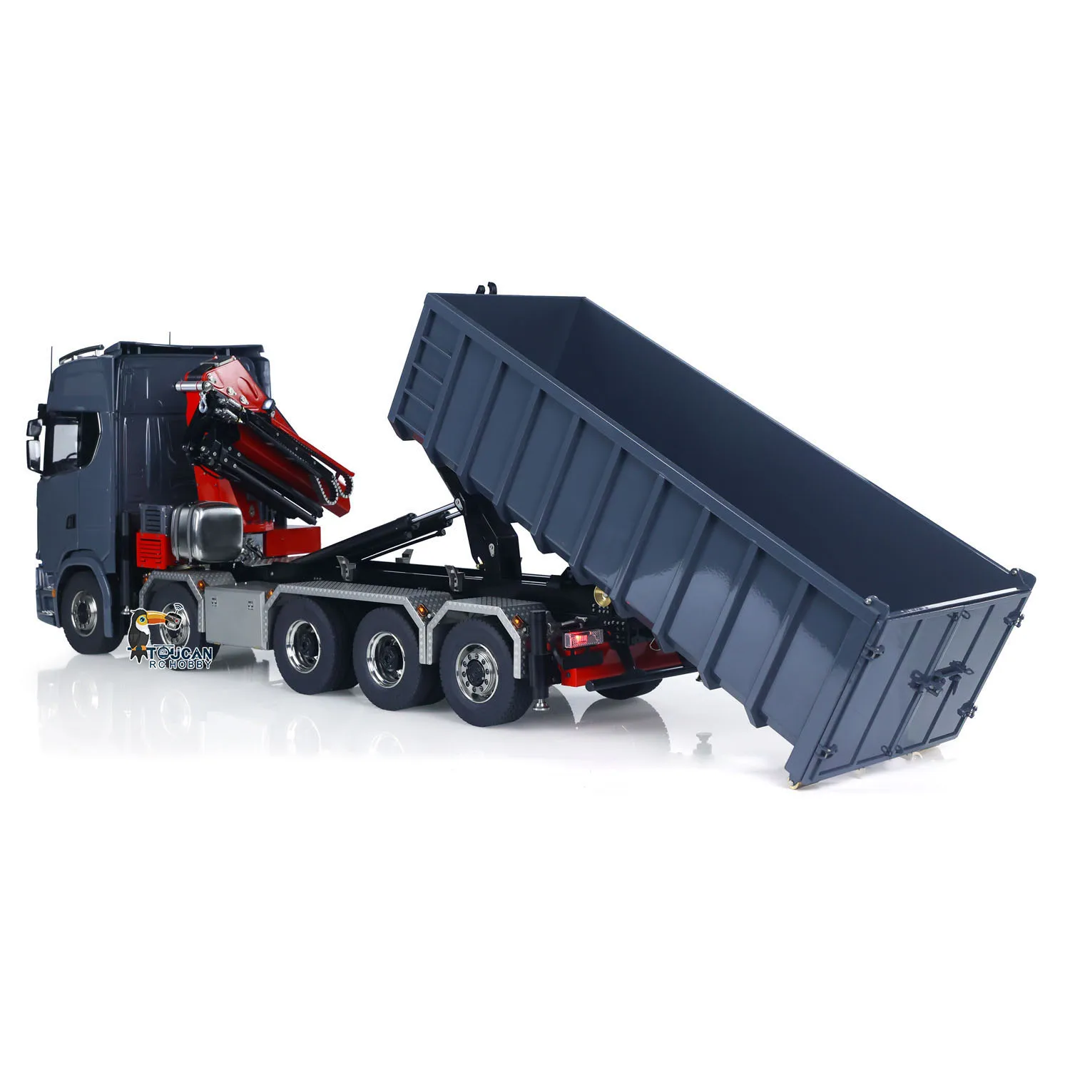 10x10 1/14 RC Hydraulic Full Dump Truck Crane 770S Metal Remote Control Roll on off Tipper 3Speed RTR Model Car Frsky XE Radio