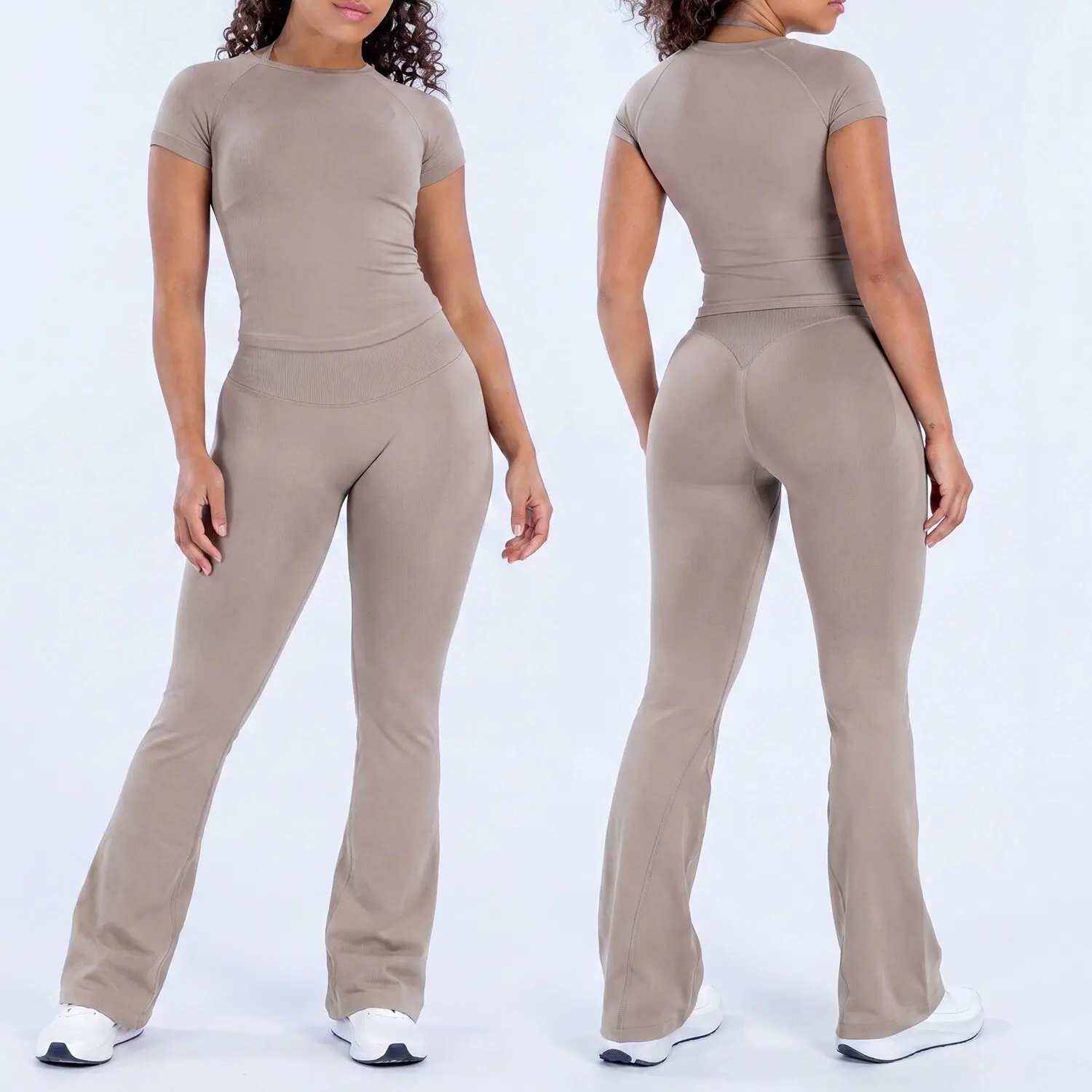 Bild 7: DenyfWomen Yoga-Set, 2-teilig, Workout-Set, Sportbekleidung, Fitness-Kleidung, langärmelig, hohe Taille, Leggings, Radlerhose, Sportanzüge