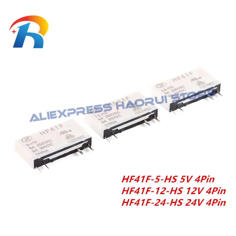 5Pcs Power Relays HF41F 5 12 24V HS ZS HF41F-5-ZS HF41F-12-ZS  HF41F-24-ZS HF41F-12-HS HF41F-24-HS Subminiature Industrial Relay