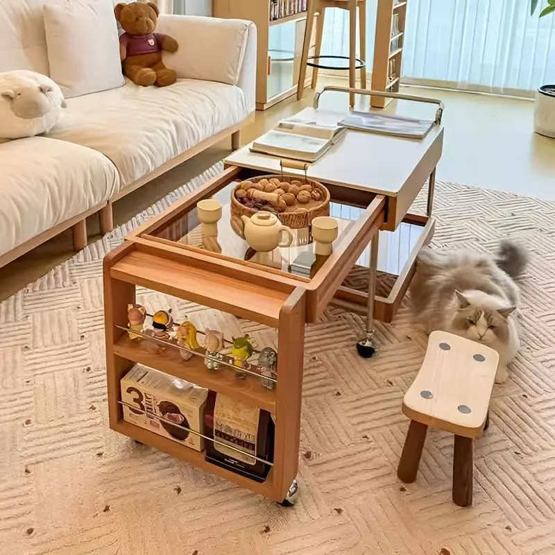 Sofa living room retractable enclosure stove to make tea Solid wood household trolley Tea table Small apartment countryside