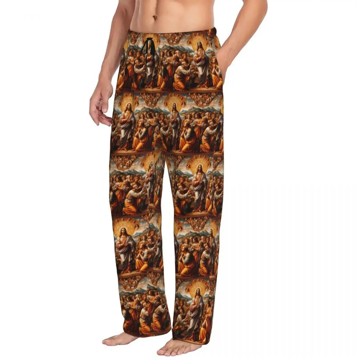Custom WORSHIPING JESUS Pajama Pants Men Sleepwear Sleep Lounge Bottoms with Pockets