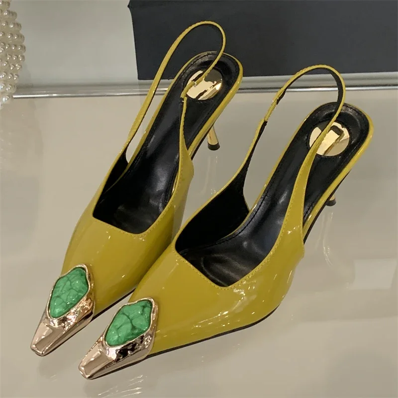 

Eilyken Sexy Design Inlay Diamonds Woman Pumps Sandals Elegant Slingbacks Thin Heels Pointed Toe Banquet Prom Mule Shoes