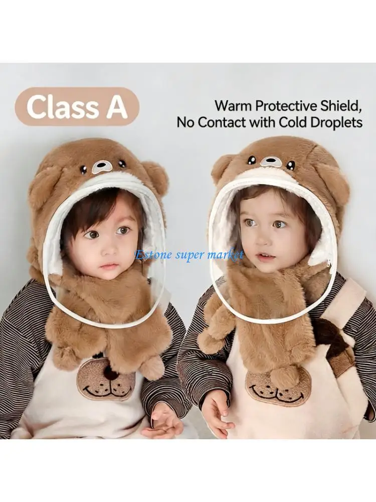 090B Cartoon Scarf Hat with Removable Mask for Infant Kids Ear Hat Scarf