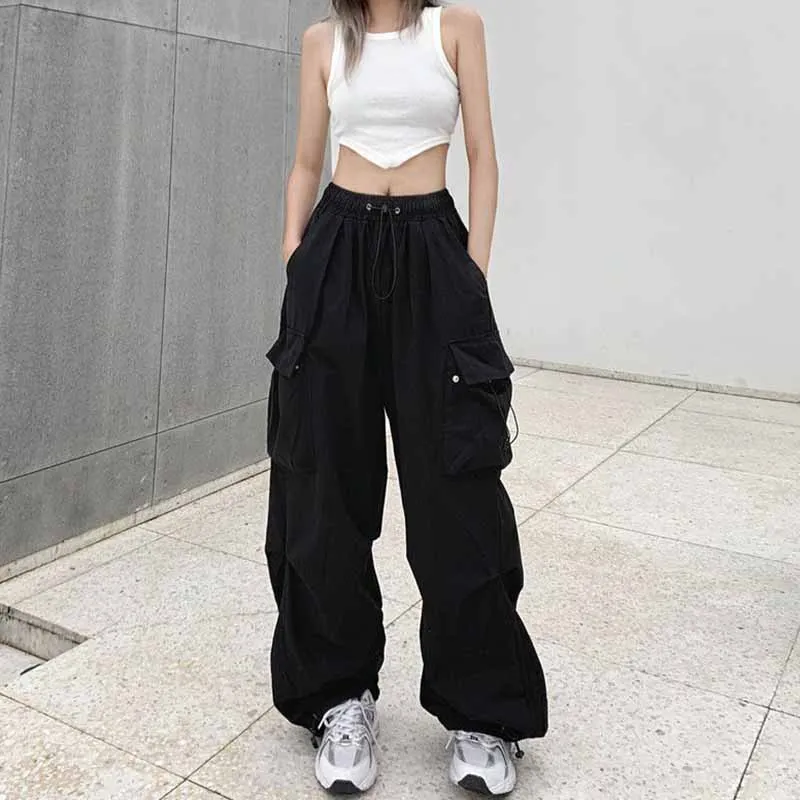 

Y2K Women Trousers Solid Casual Loose Drawstring High Waist Streetwear Joggers Baggy Sweatpant Female Vintage Hippie Cargo Pants