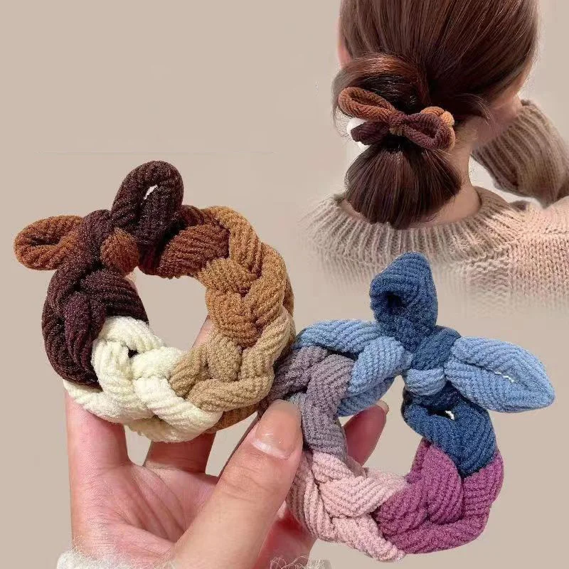 5pcs Nieuwe Boog Haarbanden Kleurrijke Handgeweven Haar Touwen Voor Vrouwen Hoge Elastische Scrunchies Verdikte Haarband Haaraccessoires