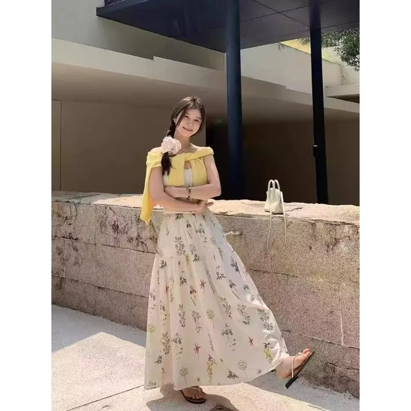 Nieuwe gestikte elastische hoge taille bedrukte mode losse veelzijdige casual rokken voor dames