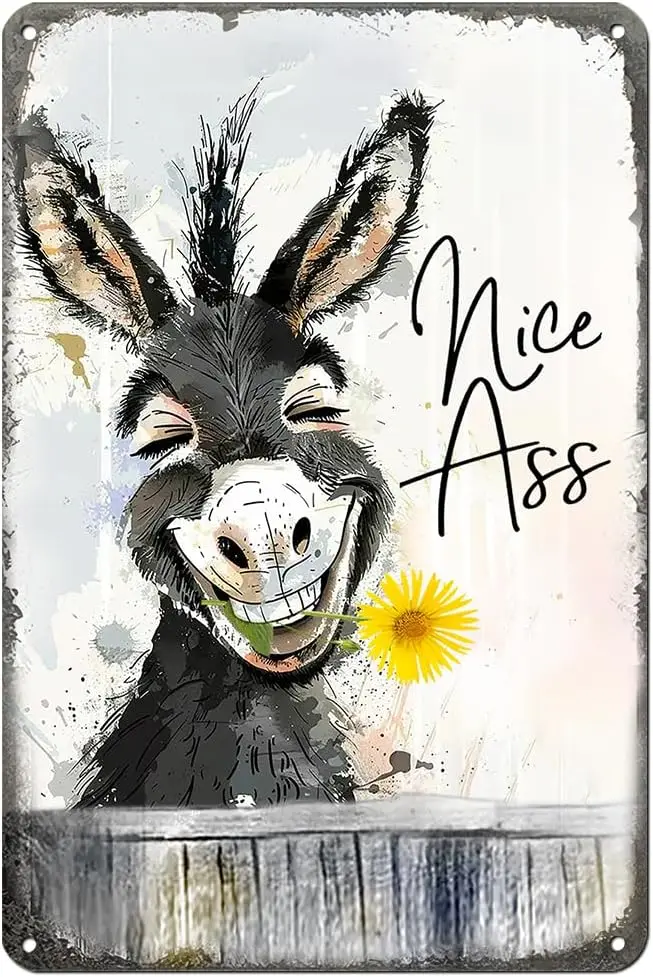 VOTHI Funny Donkey Sunflower Bathroom Metal Tin Sign,Restroom Decor for Lovers Farmhouse Sign Wall