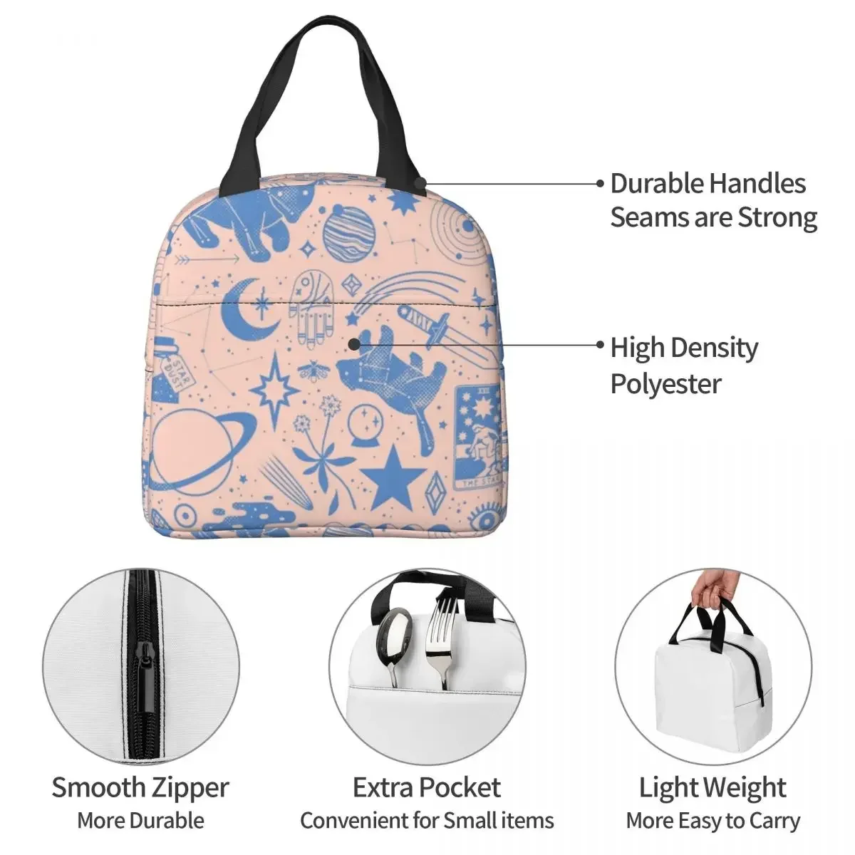 Lunch Bags for Men Women Collecting The Stars Insulated Cooler Bag Waterproof Picnic Magic Occult Lunch Box Food Storage Bags