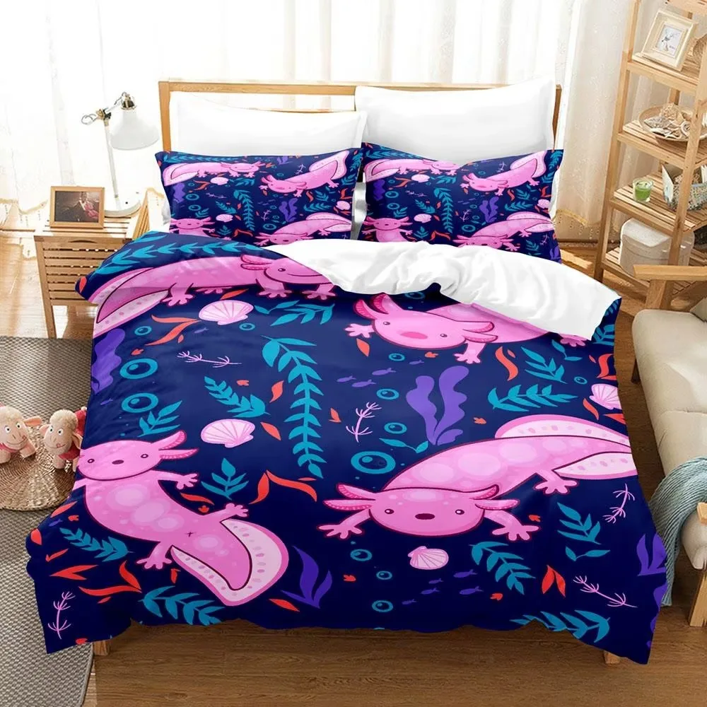 Kawaii animal axolotl conjunto de cama capa adulto criança quarto decoração capa edredão fronha conjunto único gêmeo completo rainha rei tamanho