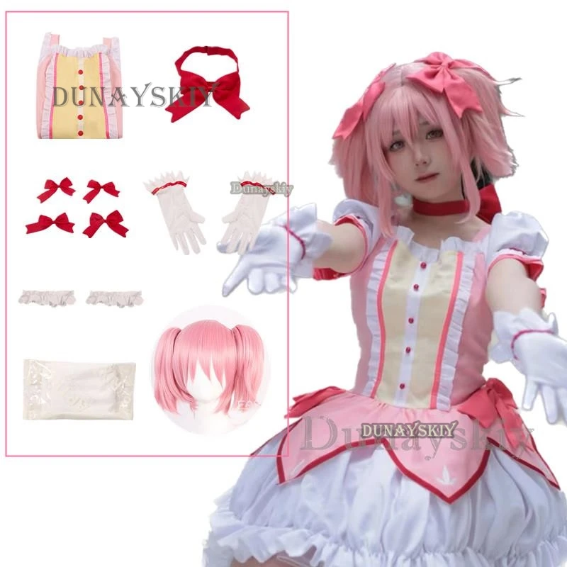 Cosplay Anime Kaname Madoka Cosplay Kostuum Magica Kaname Jurk Pruik Kaname Madoka Outfits Voor Comic Con