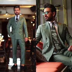 Suits for Men 2 Pieces Slim Fit Double Breasted Tuxedos Patch Pockets Jackets  Costume Mariage Homme