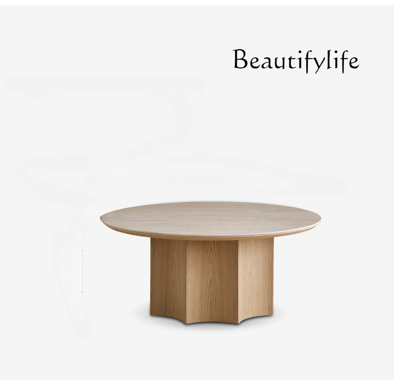 Qiji Wind Tunnel Stone Endtable Log Size round Coffee Table Combination Small Apartment Designer Tea Table