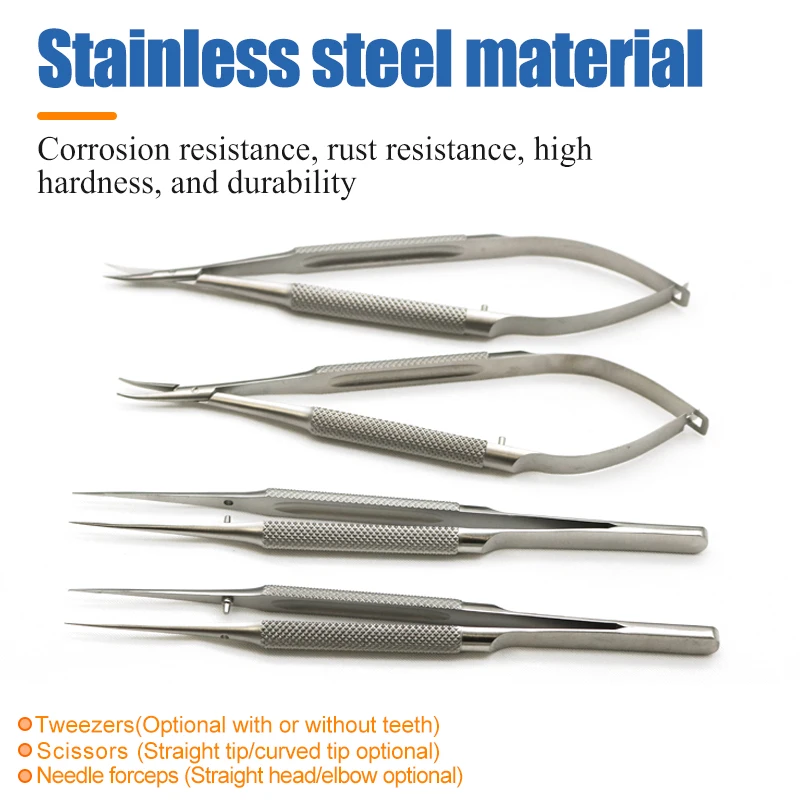 أدوات جراحة العيون المجهرية 4 قطعة/مجموعة من 14 سنتيمتر مقص إبرة حامل الملقط أدوات جراحية من الفولاذ المقاوم للصدأ #4