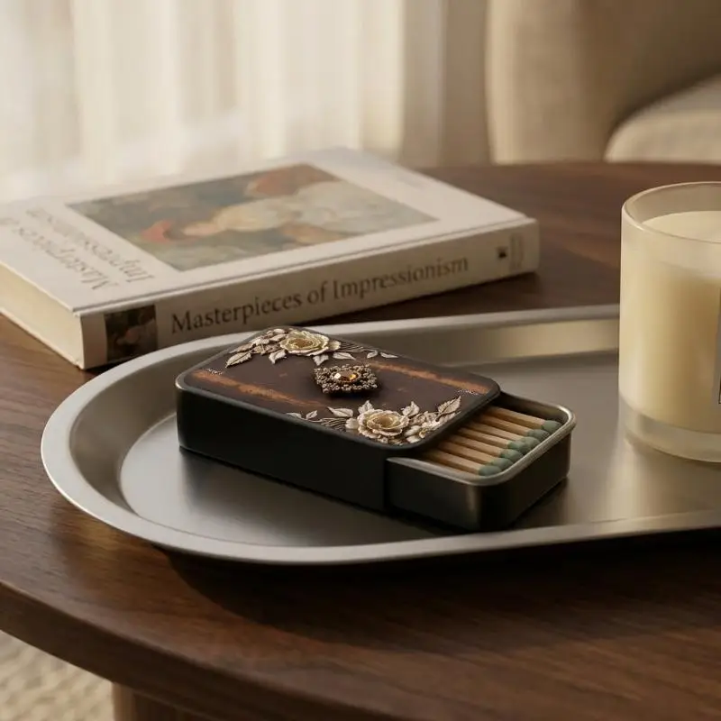 Retro Vintage Floral Fire Metal Box Does Not Include Matches Supports Match/Coin/Accessory Storage Gifts Decoration