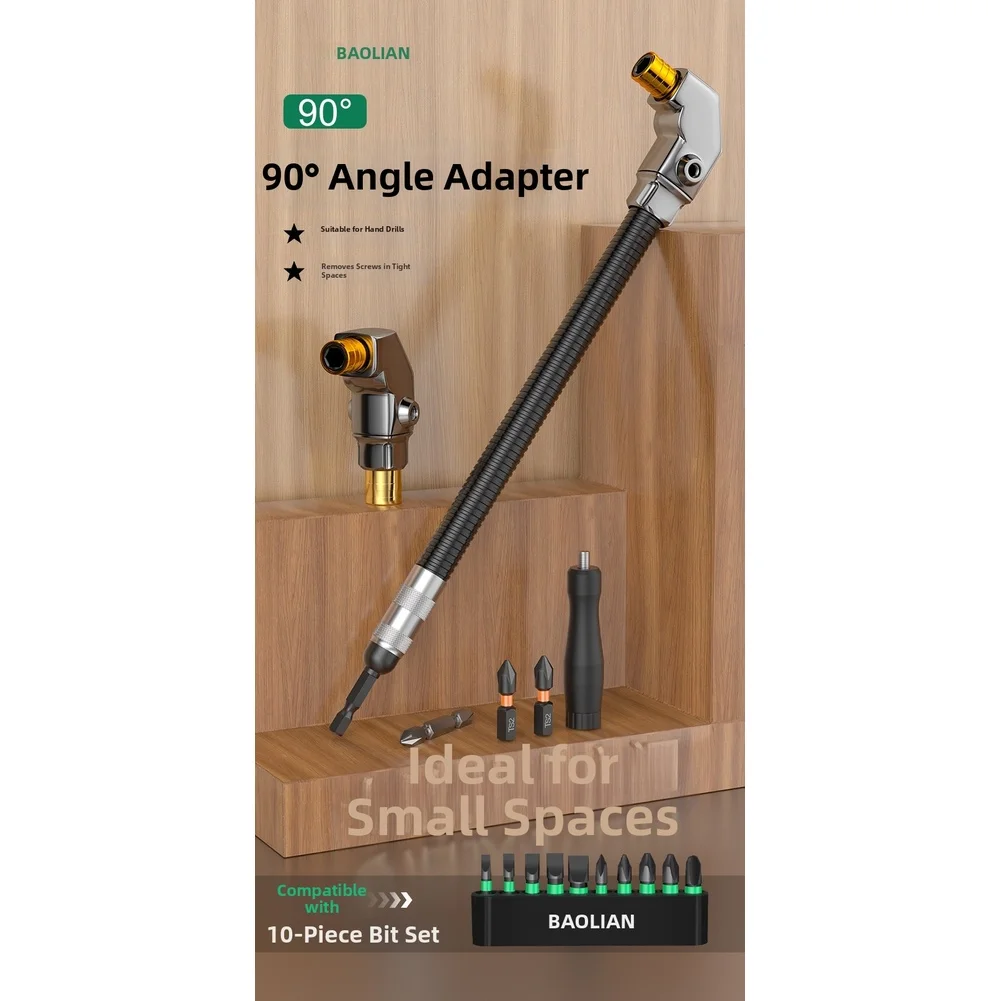 High Carbon Steel Corner Screwdriver Adapter with 90 Degree Orientation for Accessing Screws in Restricted Areas