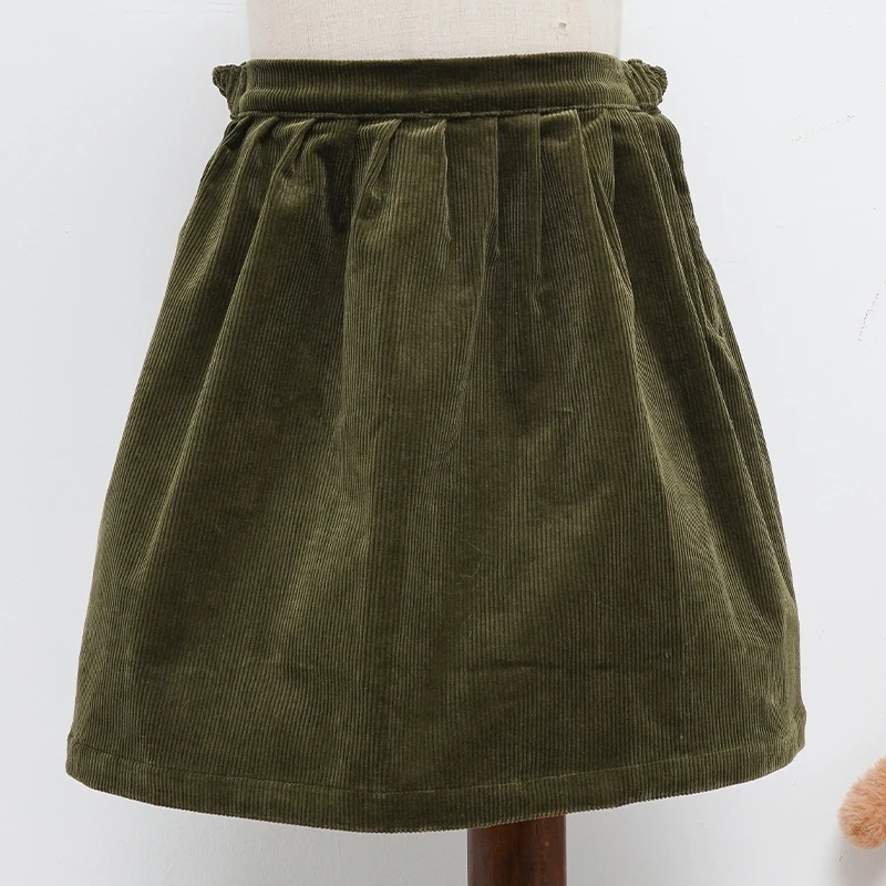 Retro Cord-Minirock mit hoher Taille für Mädchen, Frühlingsneuheit, verstellbare Knöpfe, elastische Taille, locker sitzende Kinderröcke, Mädchen-Winterkleidung – Detail 25