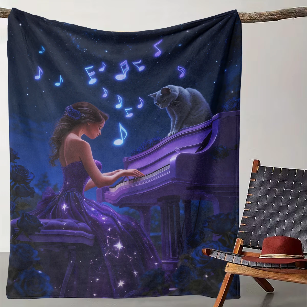 

1 piece of Starry Night Qinyin Purple Rhyme Cat Language Dreamy Blanket suitable for camping living rooms offices chairs beds