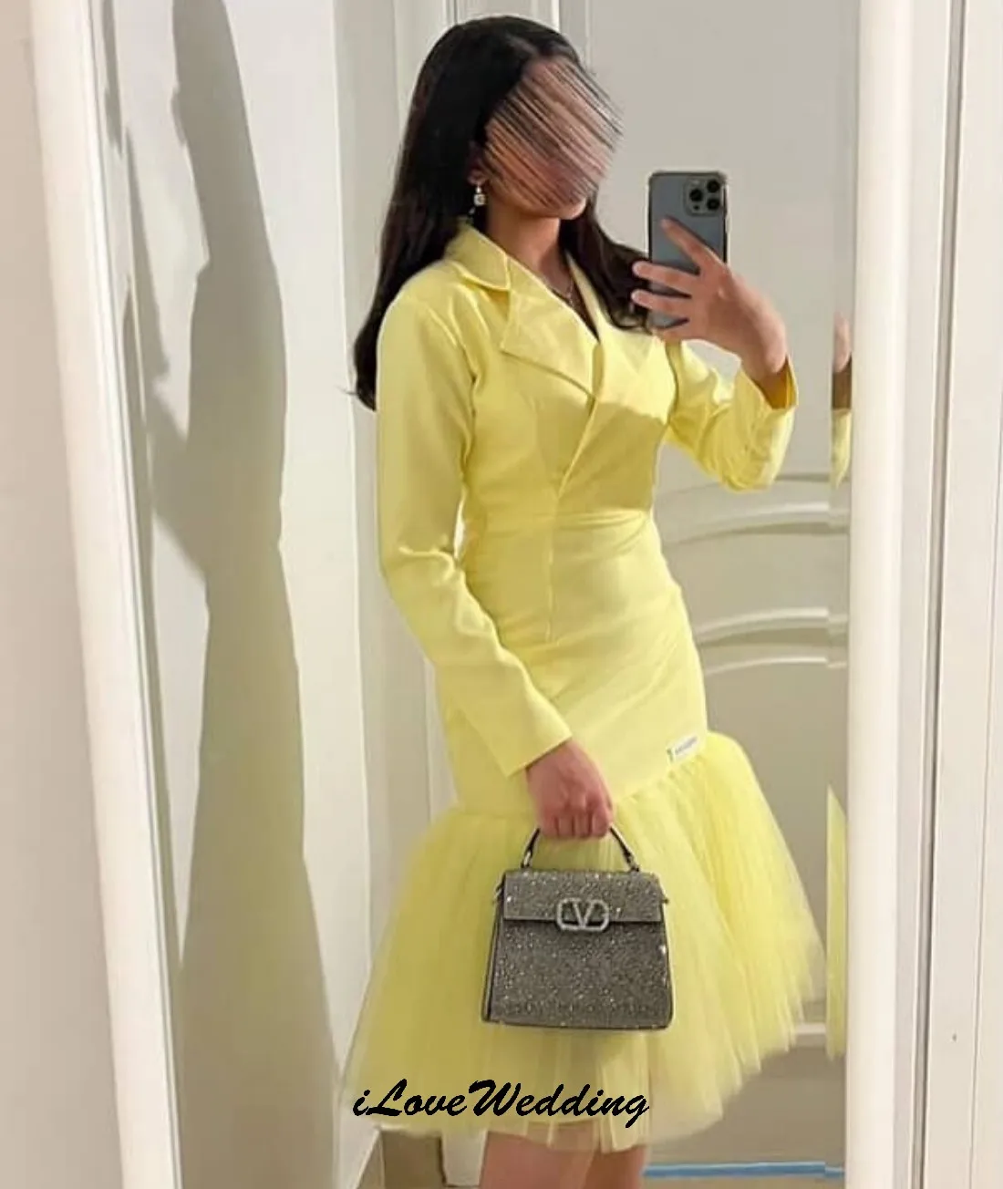 Personalizado amarelo elegante vestidos de noite curtos 2025 manga longa vestido de festa de casamento para mulher a linha vestidos formais para mulher