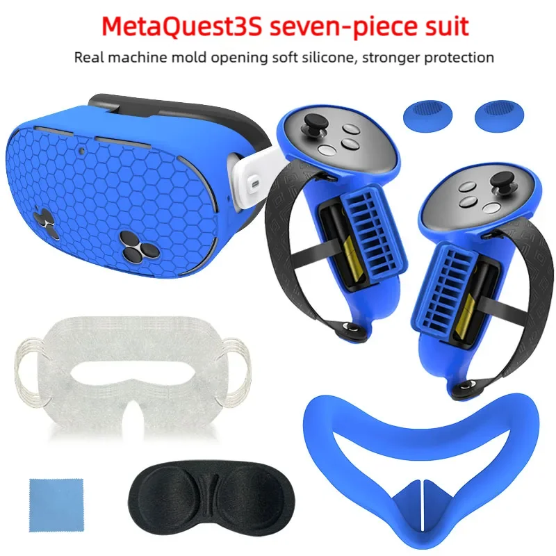 ل Meta Quest3S غطاء من السيليكون سداسية الشكل قطعة مجموعة كويست 3s سيليكون 7 قطعة مجموعة ملحقات Quest3s
