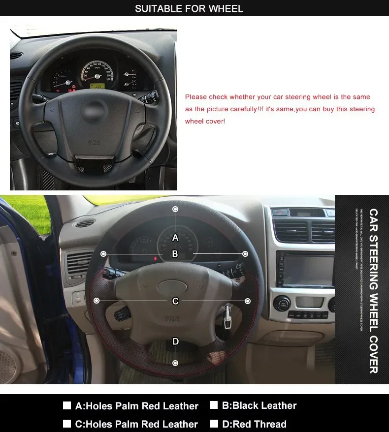 Hand-Stitch Non-slip Black Genuine Leather Car Steering Wheel Cover Wrap for Kia Sportage 2 2007 Interior Accessories