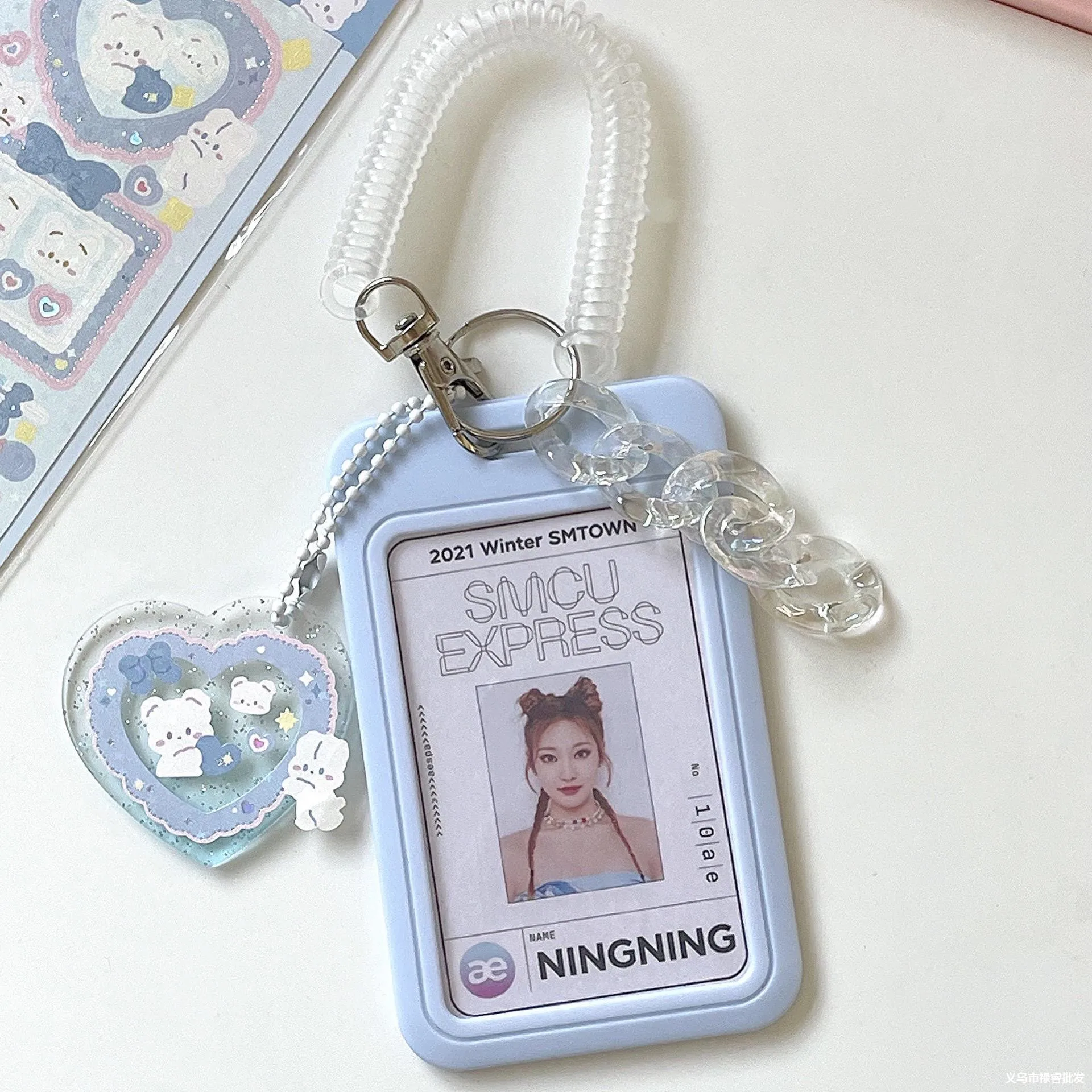 INS Baby Blue Milk Pink Photocard Holder Cute Credit ID Card Holder 3 Inch Idol Postcard Card Protective Case With Pendant Hot