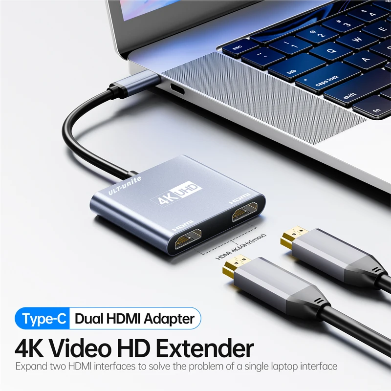 USB-C to Dual HDMI Adapter 4K60hz HDMI Splitter for Monitors Extend Mirror Display for Surface, MacBook Pro Air, iPad, IPhone17