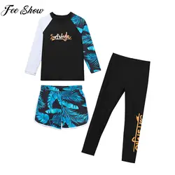 Kids Swimwear Rash Guard 3Pcs Set Surfing Swimsuit Long Sleeve Print Top Shorts Pants Sun Protection Quickly Dry Bathing Suit