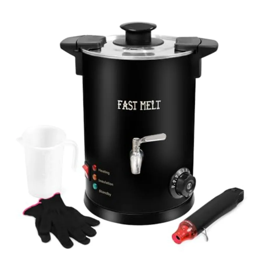 

5 Liter Wax Melter for Candle Making: Electric Stainless Steel Black Precise 30-110C Temp Control Easy-Pour Spout Quick-Clean D