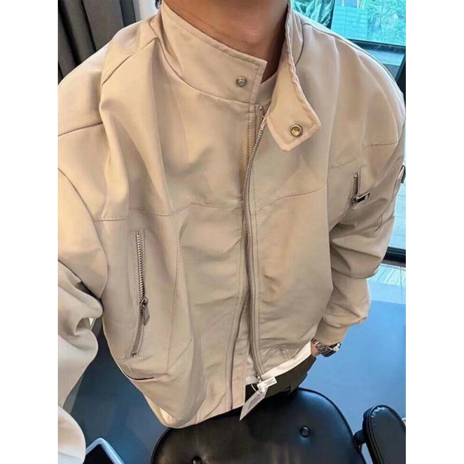 

Men's Autumn Winter Large Size 250 Pou American Sle Stand Collar Workwear Jaet Thin Baseball Outfit Long Sve Coat