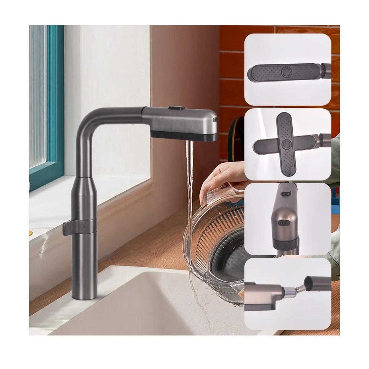 

2025 New Modern Kitchen Faucet Pull Out Multifunction Single Handle Kitchen Tap Gun Grey 360 Degree Rotate Kitchen Mixer