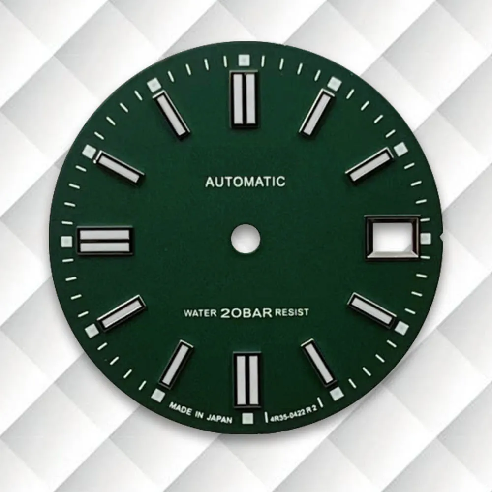 28.5mm S Logo Matte Dial Green Luminous Fit NH35/NH36/4R/7S Japanese Movement  Latest styles Watch Modification Accessories
