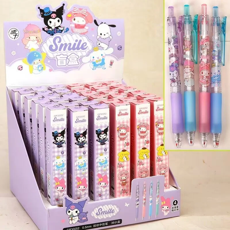 

36pcs/lot Kawaii Sanrio Kuromi Melody Cinnamoroll Press Gel Pen Cute 0.5mm Black Ink Press Signature Pens School Supplies