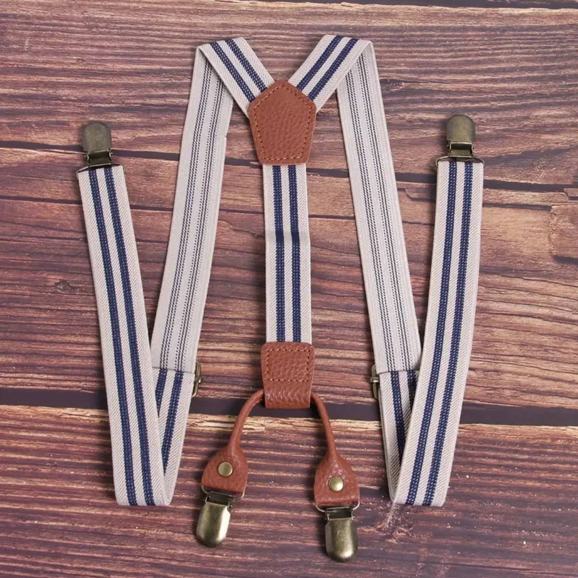 Adult Suspenders 2.5cm Y Back 4 Bronze Clips Vintage Striped Men's Pants Braces Adjustable Elastic Casual Women's Brown Straps