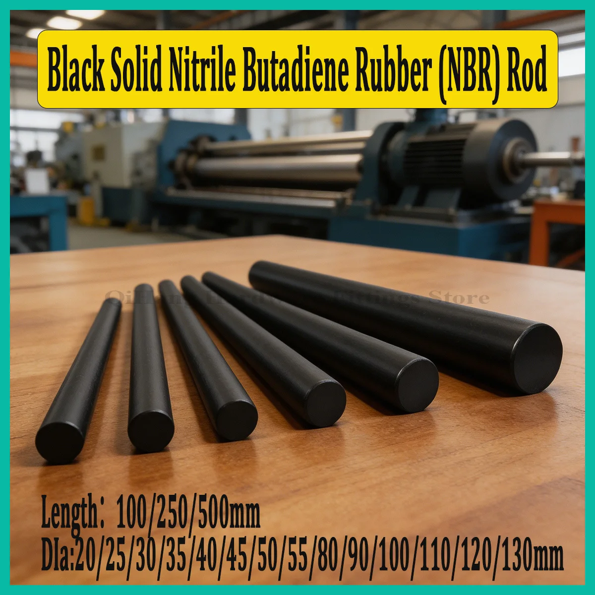 Black Solid NBR Rod 500mm, Dia 20-130mm Round Bar Oil Resistant Sealing Material for Industrial DIY Projects