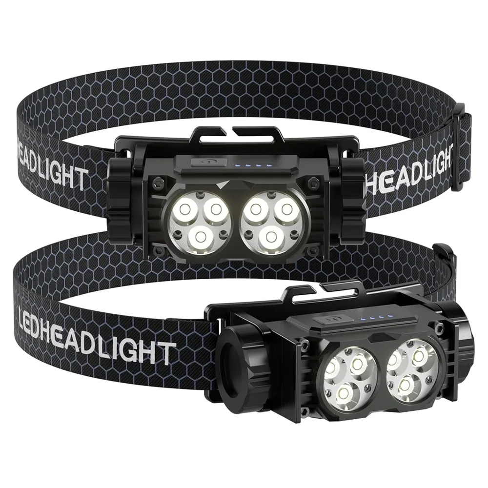 Latarka czołowa LED z możliwością ładowania, magnetyczna, z paskiem na głowę, do użytku na zewnątrz, do biegania, wędkowania, wodoodporna.