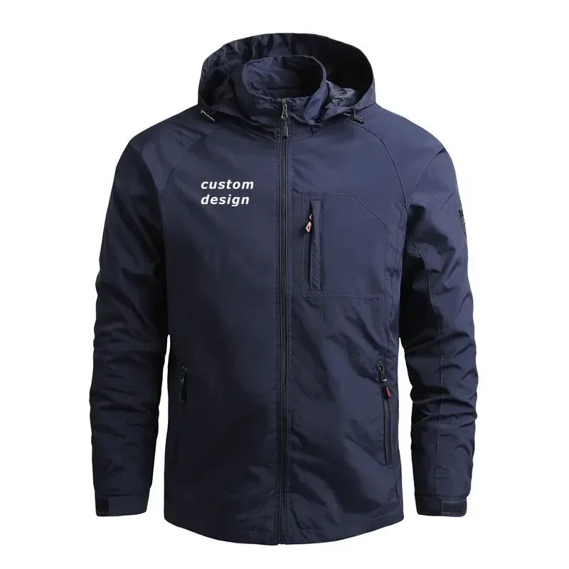 Outdoor Military Custom Design Diy Logo Waterproof Zipper Hooded Windbreaker Men Coat Jackets
