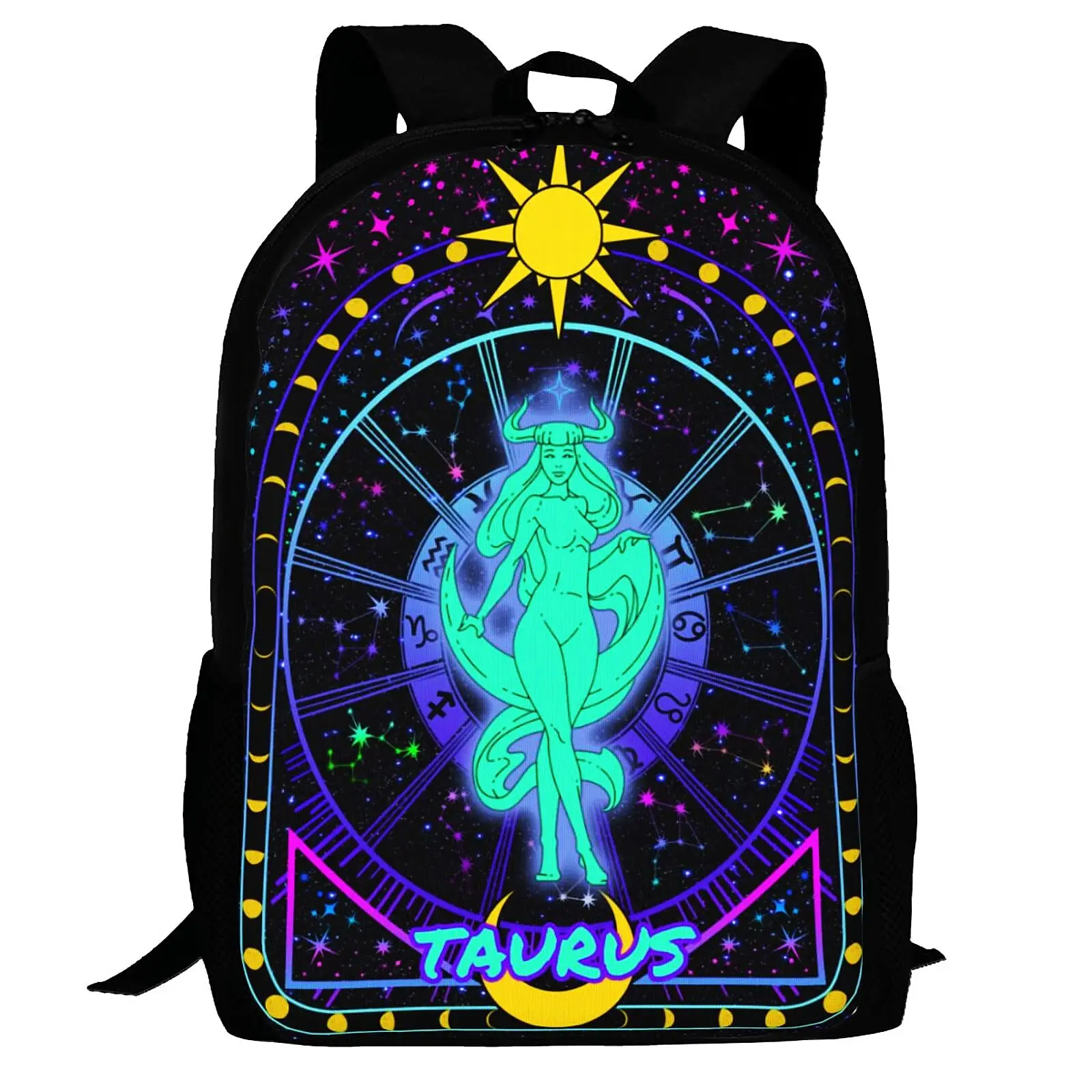 Twelve Constellations Backpack Divination Theme Sun and Moon Star Print Student Schoolbag Large Capacity Sport Travel Daypack