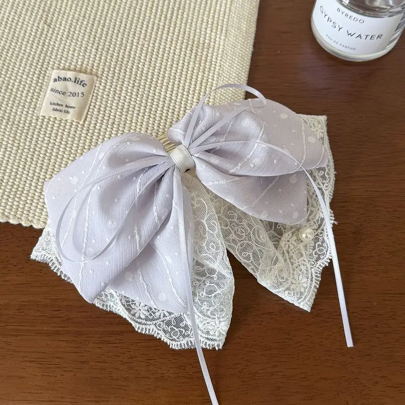 Large Mesh Lace Bow Hair Clips Women Girls Korean Style Floral Cloth Bowknot Ponytail Clip Elegant Fashion Temperament Headwear