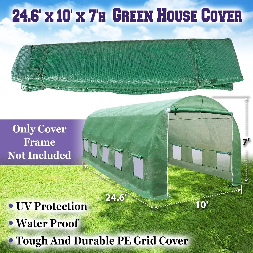 

Replacement Greenhouse Cover for Large Outdoor Greenhouses, Supporting Arched Frame (24.6' X 10' X 7', Cover)