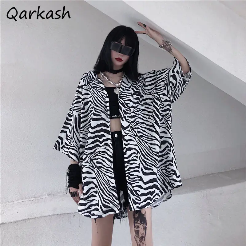 

Printed Shirts Women Loose Plus Size Students Summer Retro Korean Tender Comfortable Casual Short Sleeve Single Breasted Street