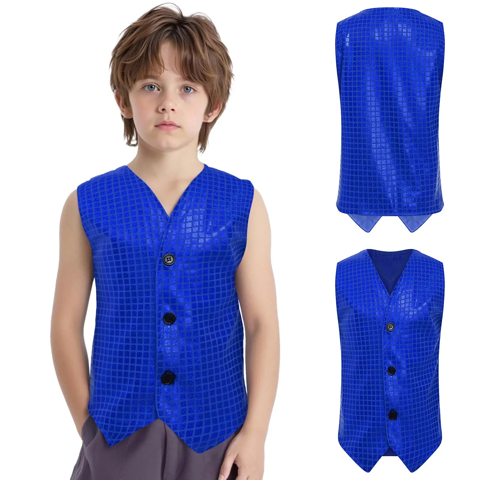 

Детский жилет для уличных танцев в стиле джаз, хип-хоп для мальчиков и девочек, металлический блестящий клетчатый жилет, школьный костюм для шоу, вечеринки, хора, сценического выступления